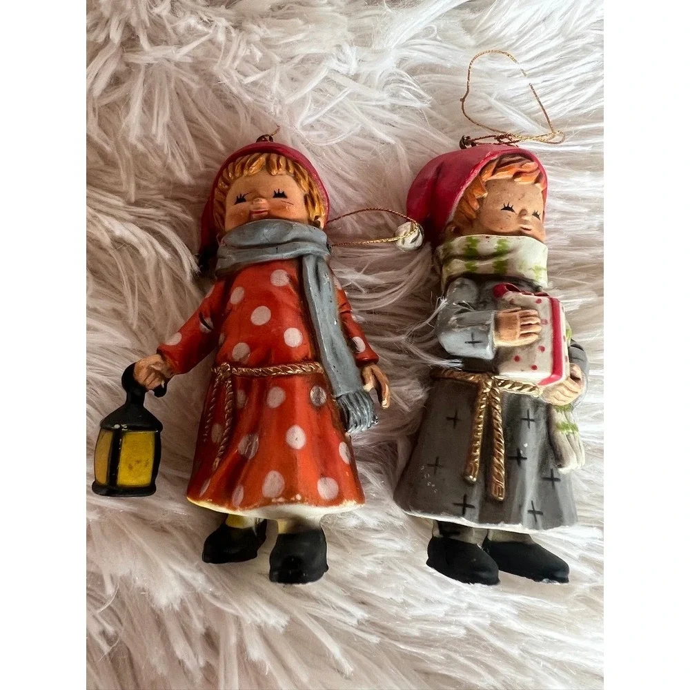 Vintage Christmas Girl & Boy Figurine Ornaments 3.5